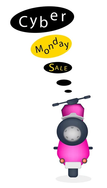 A Motorbike with Cyber Monday Sale Banner — Stock Vector