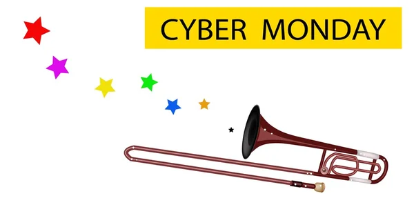 Een symfonische trombone cyber maandag vlag waait — Stockvector