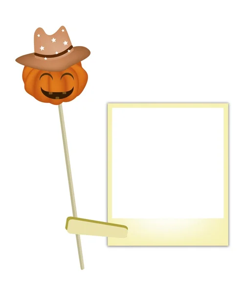 Calabaza de Halloween en sombrero de vaquero con fotos en blanco — Archivo Imágenes Vectoriales