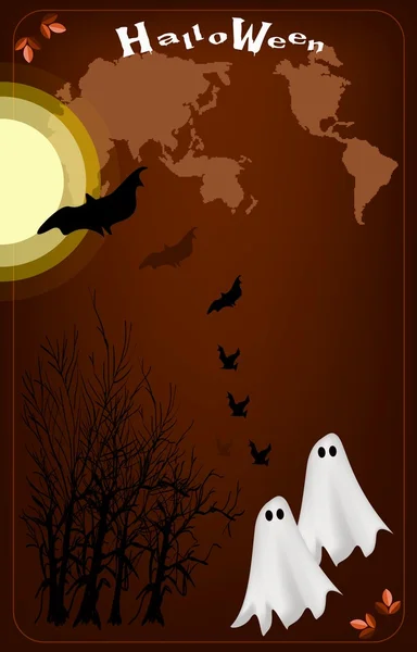 Dois Fantasma Halloween feliz na noite de lua cheia — Vetor de Stock