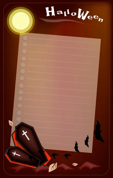 Coffin negro abierto en fondo de noche de Halloween — Vector de stock