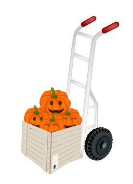 Jack-o-Lantern Pumpkins aktarma kutusu içinde yükleme el arabası