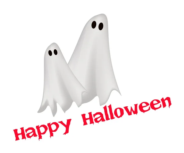 Dois fantasmas felizes com a palavra Feliz Halloween — Vetor de Stock