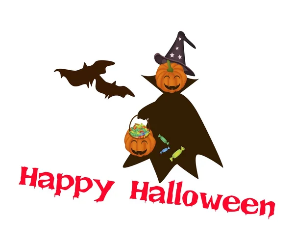 Halloween pumpa med godis korg med ordet Happy Halloween — Stock vektor