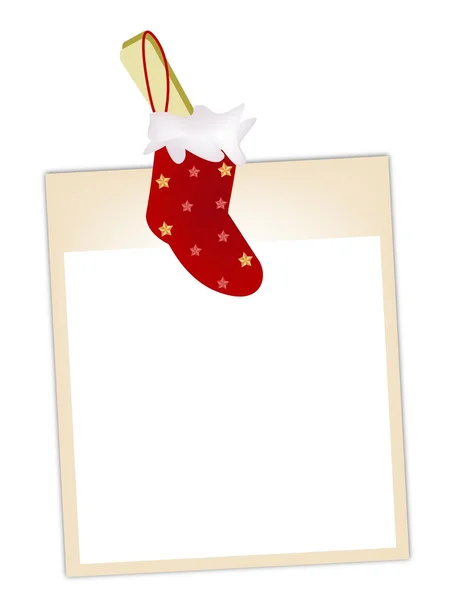 Blank Photos with Christmas Stocking Hanging on Clothesline — Stock Vector