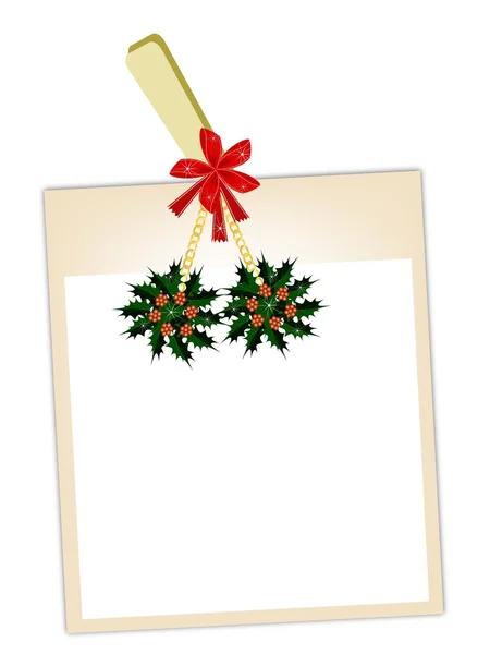 Blank Photos with Christmas Holly Hanging on Clothesline — Stock Vector