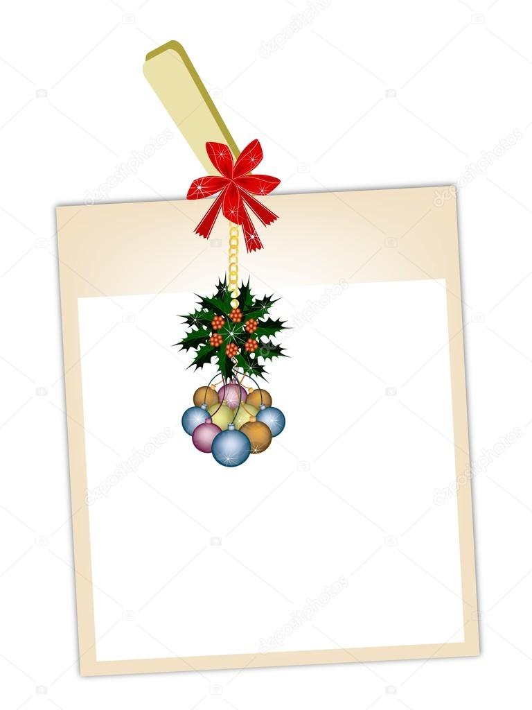 Blank Photos with Christmas Bauble Hanging on Clothesline