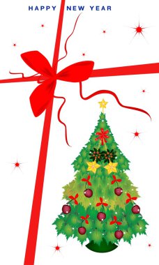 Yeni yıl hediye kartı ile Noel ağacı