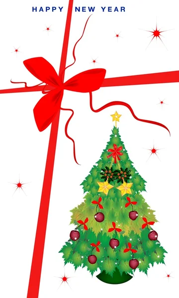 Cartão de presente de ano novo com árvore de Natal — Vetor de Stock