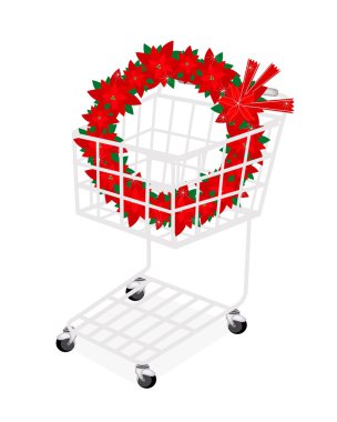 Noel çelenk, alışveriş sepeti içinde kırmızı Atatürk çiçeği