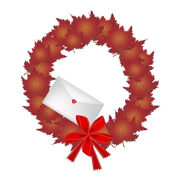 Christmas Wreath of Red Maple Leaves and Envelope — Stock Vector