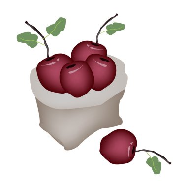 Bir çuval içinde kırmızı elma yığını