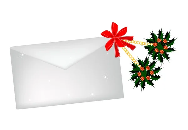 Natal Holly e Red Bow com uma carta — Vetor de Stock