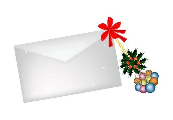 Bola de Natal e Natal Holly com uma carta — Vetor de Stock
