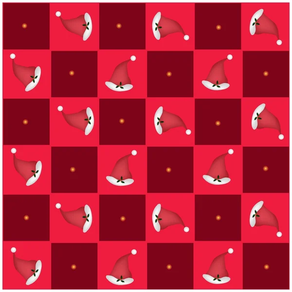 Klobouk Santa v červené a hnědé šachovnice — Stockový vektor