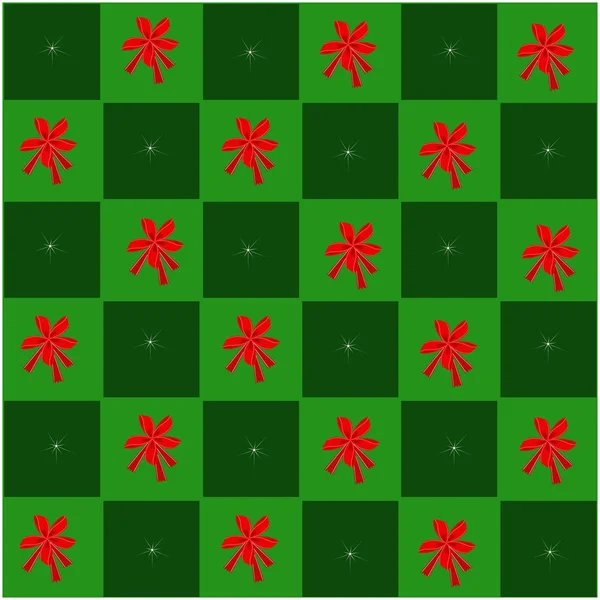 Czerwona kokarda w zielonej i ciemno zielony szachownicy — Wektor stockowy