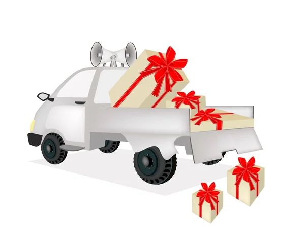 Many Gift Boxes on A Pickup Truck — Stock Vector