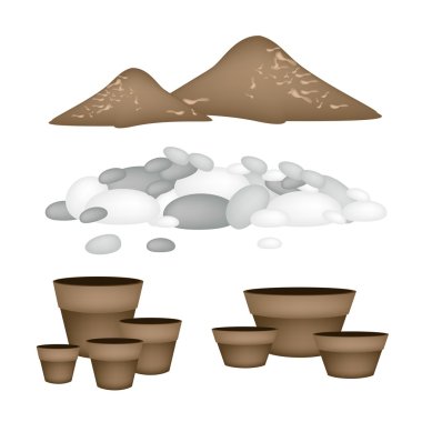 Terracotta Flower Pots with Soil and Pebble clipart