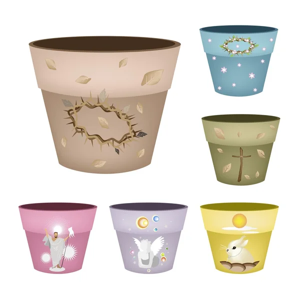 Conjunto de vasos decorativos de flores em fundo branco —  Vetores de Stock