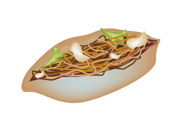 Delicioso Yakisoba Pan sobre un fondo blanco — Archivo Imágenes Vectoriales