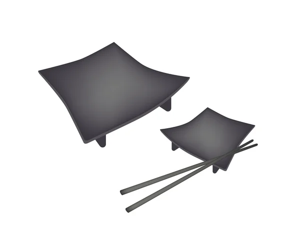 Dos placas Geta negras o tablero de Sushi de madera — Vector de stock