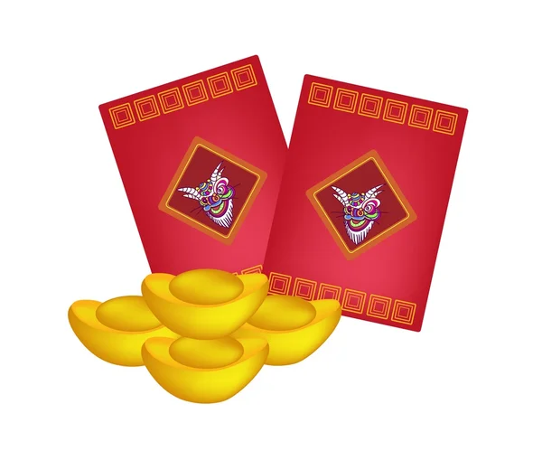 Κόκκινο φάκελοι από χυτοσιδήρο χρυσό για την Κινέζικη Πρωτοχρονιά — Διανυσματικό Αρχείο