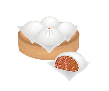 Çin bambu sepet çörek domuz buğulama