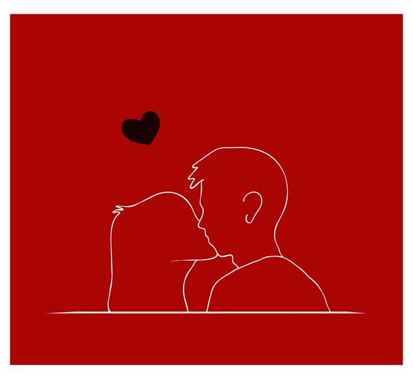 Pareja besándose delante de fondo rojo — Vector de stock