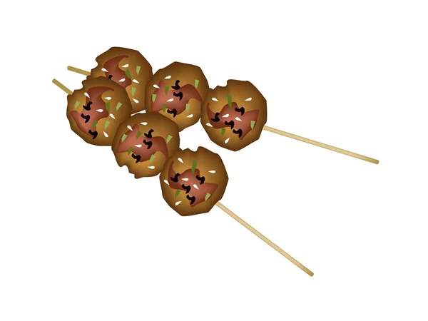 Tsukune or Japanese Skewers of Chicken Meatballs — Stock Vector