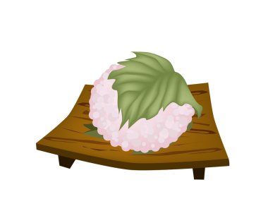 Sakuramochi ya da Japon pirinç kek Geta plaka üzerinde