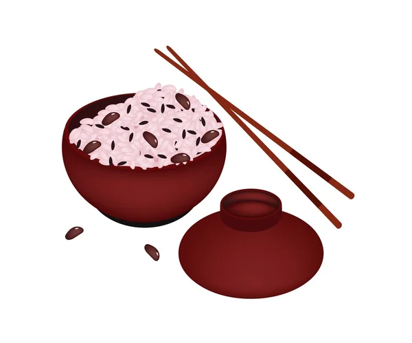 Sekihan o arroz hervido con frijoles rojos en Donburi — Vector de stock