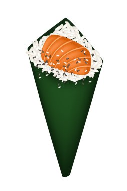 Temaki somon balığı ya da somon el rulo suşi susam ile