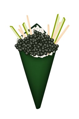 Siyah Tobiko Temaki salatalık ve havuç ile