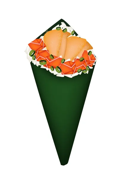 Temaki Salmón y Uni sobre fondo blanco — Vector de stock