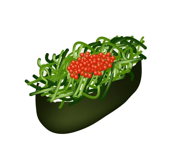 Chuka Wakame Sushi de ensalada de algas marinas con Tobiko Roe — Vector de stock