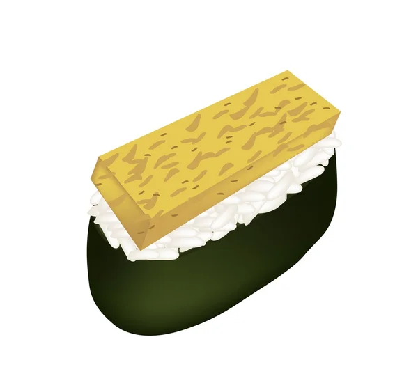 Sushi de huevo frito o Tamagoyaki en blanco — Vector de stock