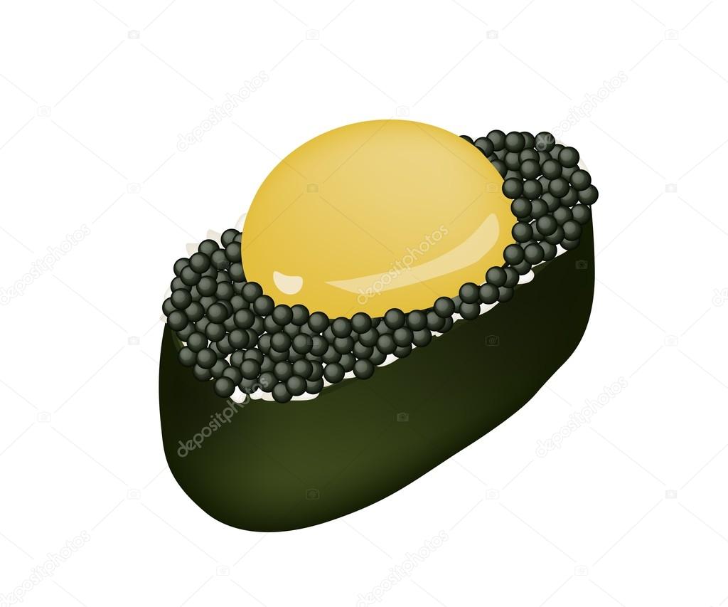 Black Tobiko Sushi with Uzura or Raw Quail Egg 