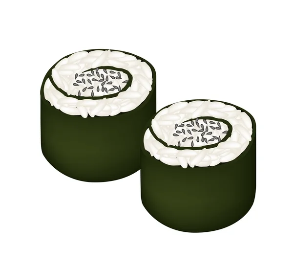 Lazackaviáros Sushi tekercs vagy Szezám Nori tekercs — Stock Vector