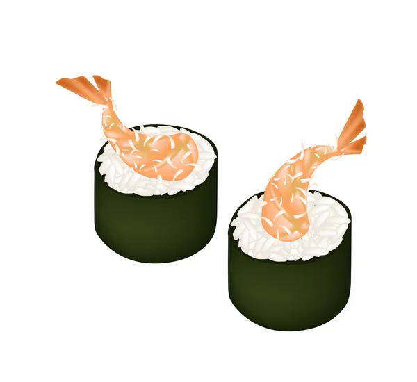 Ebi Tempura Sushi Roll ou crevettes frites Maki — Image vectorielle