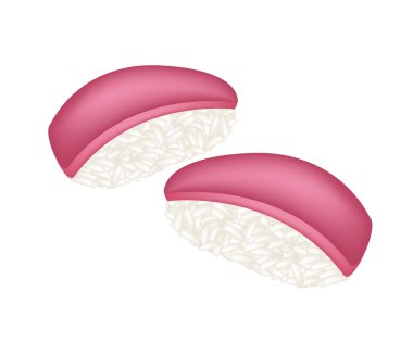 Ton balıklı Sushi veya ton balığı Nigiri beyaz arka plan üzerinde