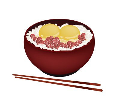 Çiğ yumurta ve Maguro ile haşlanmış pirinç