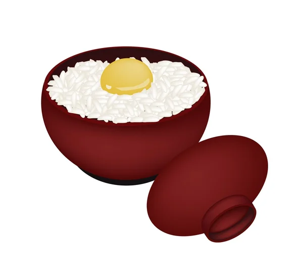 Skål av vitt ris med rå ägg — Stock vektor