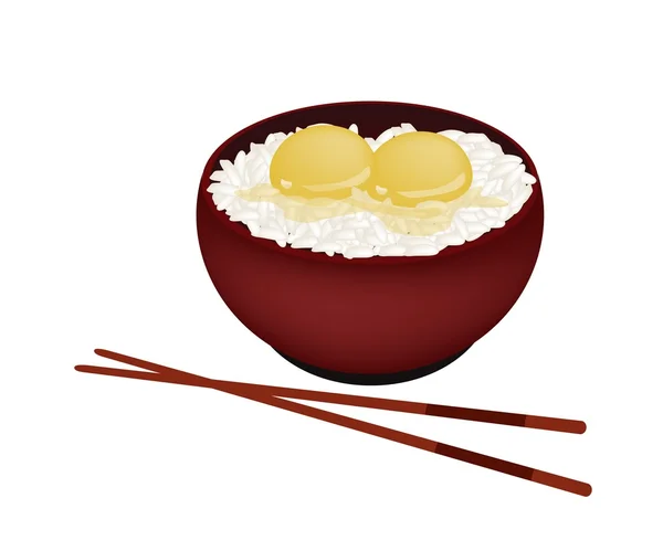 Μπολ με άσπρο ρύζι με ωμό αυγό — Διανυσματικό Αρχείο