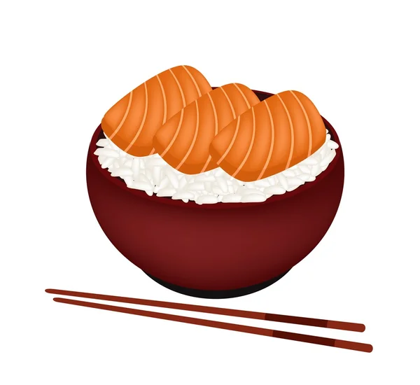 Bol de riz bouilli avec du saumon — Image vectorielle