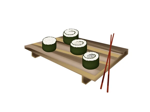 Nori rollen met Sesame aan bamboe Sushi boord — Stockvector