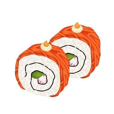 Somon California Roll veya beyaz izole somon suşi Roll
