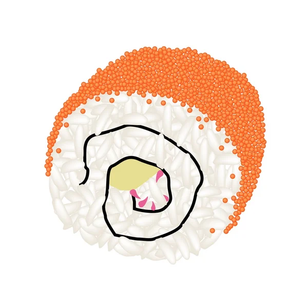 Oranje Tobiko California Roll op witte achtergrond — Stockvector