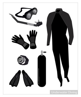 Scuba dalış ekipmanı beyaz arka plan üzerinde kümesi