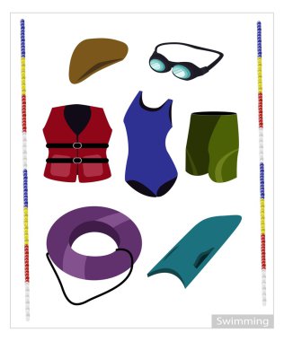 Set of Swimming Equipment on White Background clipart