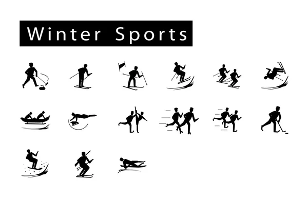 Mega Set de 15 Iconos de Deportes de Invierno — Archivo Imágenes Vectoriales